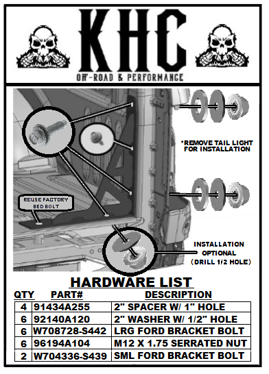 KHC Ford Raptor/F150 Bolt in bed supports "Tailgater Edition"
