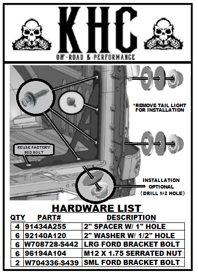 KHC Ford Raptor/F150  Bolt in bed supports "Tailgater Edition"