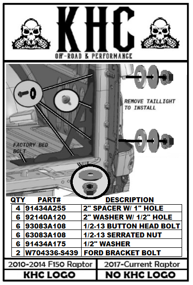 KHC Ford Raptor Bolt in Bed Supports