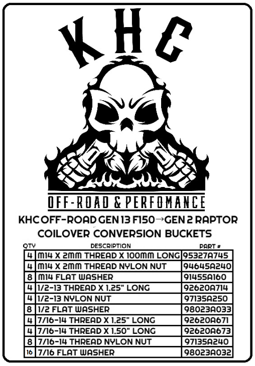 13TH GEN F150 (15'-20') → GEN 2 RAPTOR COIL OVER CONVERSION BUCKETS