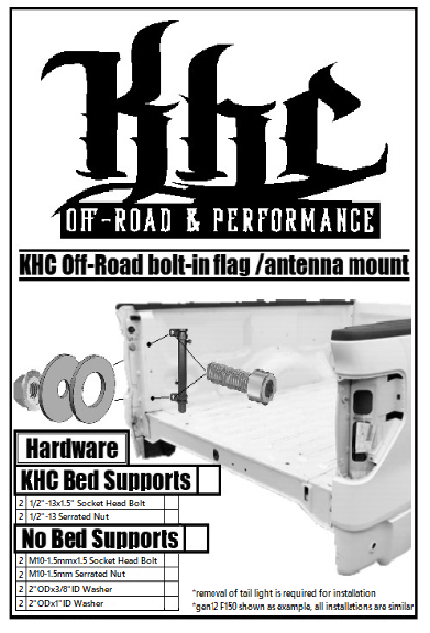 KHC Off-Road Bolt In Bed Mounted Flag / Antenna Holder