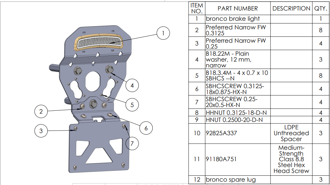 Bronco 6G Rear Third Brake Relocation Plate / Chase Light Mount